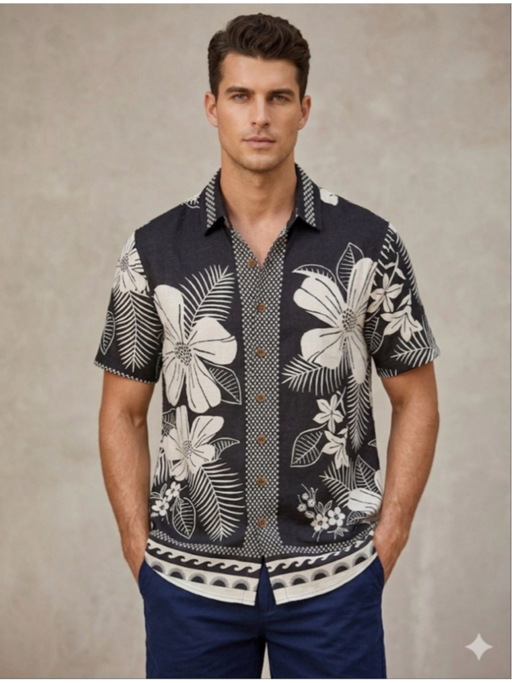 FARM Rio Casual Button Down Shirt S Black White Floral